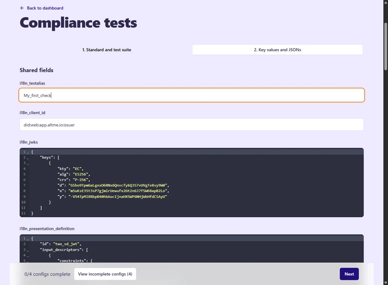 Conformance input form