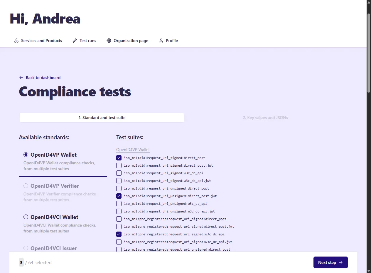 Select test suites