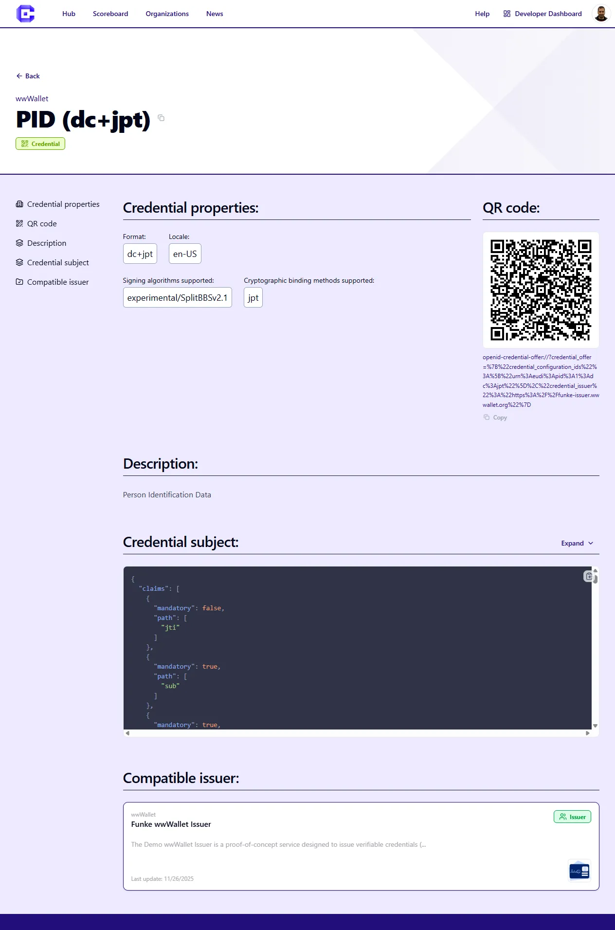 Hub credential