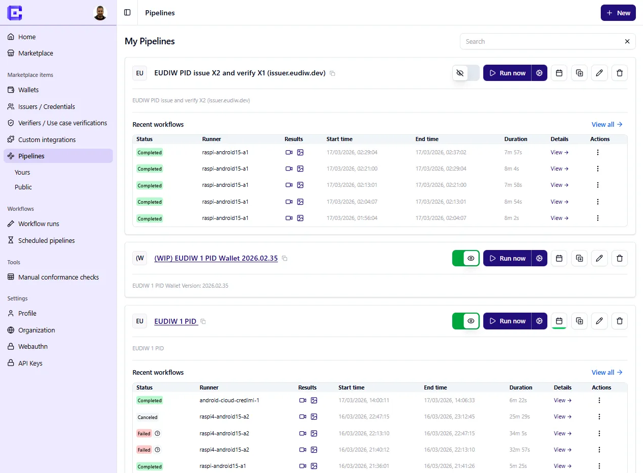 Pipelines list